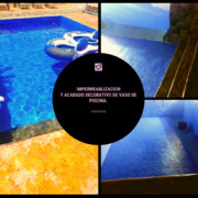 IMPERMEABLIZACION Y ACABADO DECORATIVO DE VASO DE PISCINA. MEDIDAS: 8 largo x 4 ancho x 2 fondo.