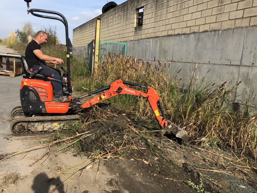 Limpieza con mini excavadora