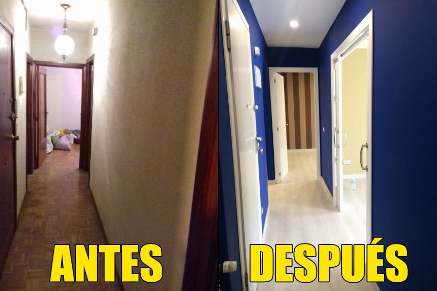 Pasillo antes y después de la obra