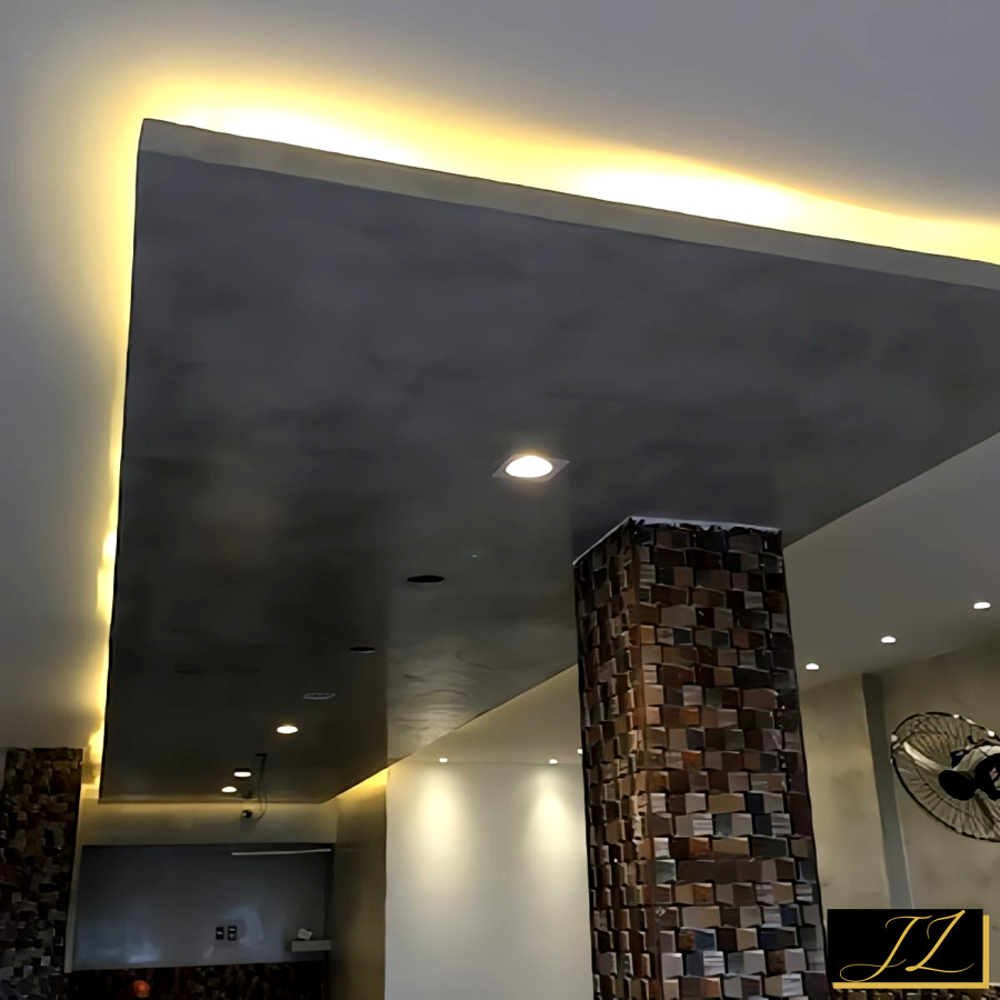 Techo de pladur con efecto estuco veneciano y leds