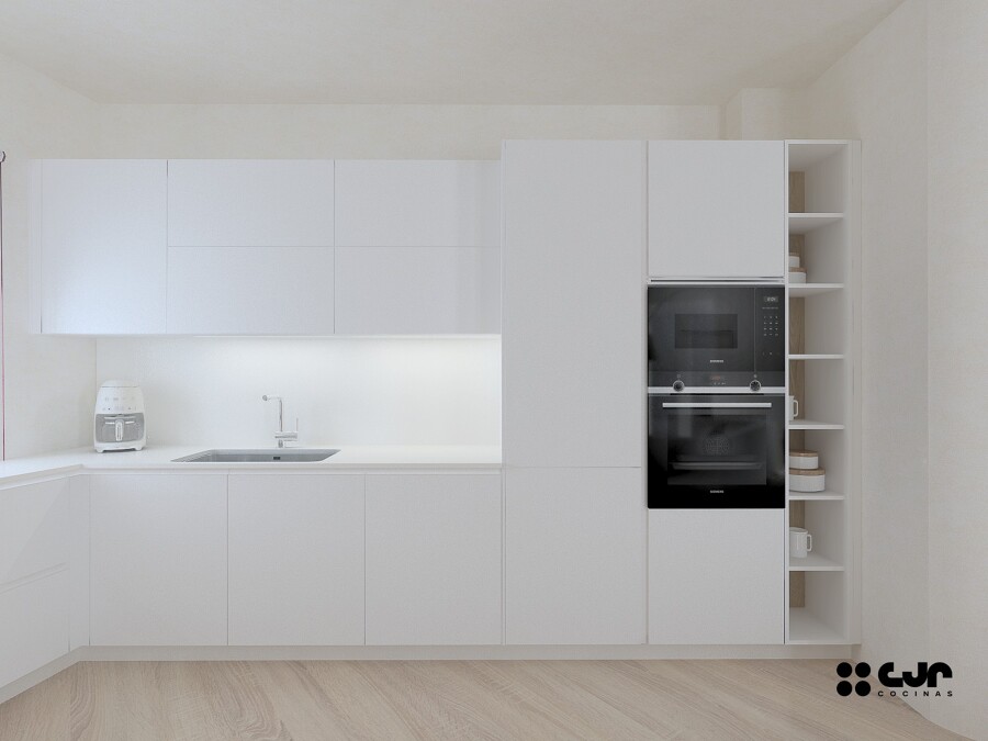 Frente principal con columnas de electrodomésticos