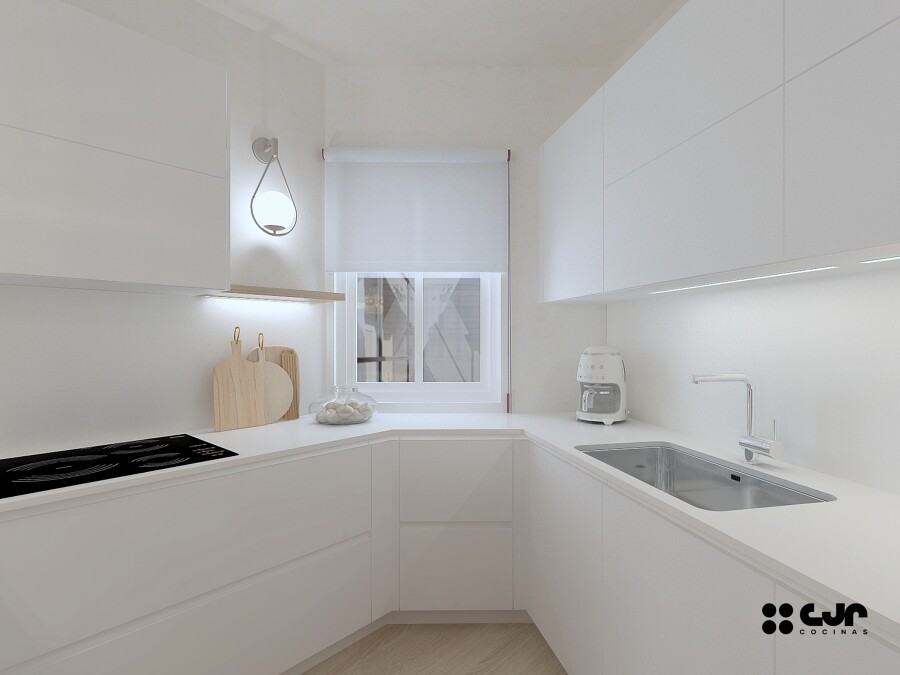 Zona de trabajo bajo ventana y encimera envolvente