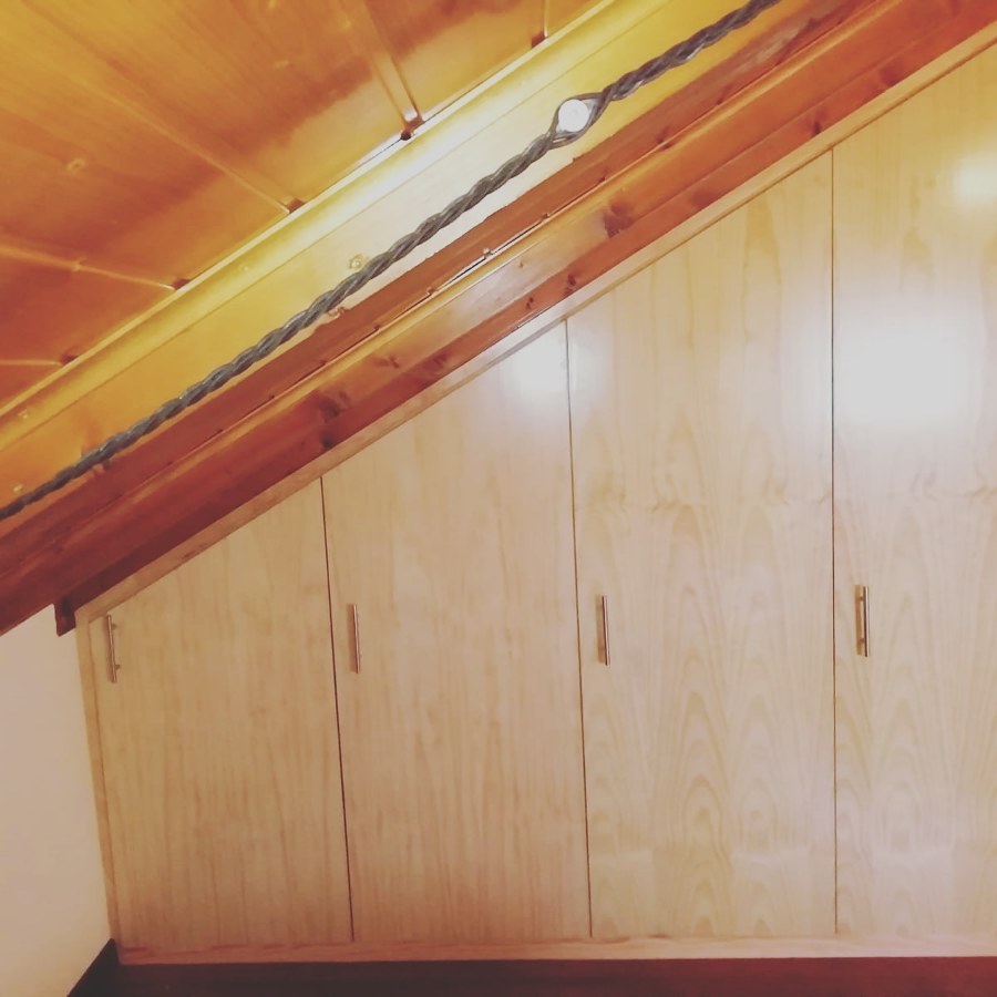 Armario empotrado con puertas en rechapado de pino barnizado .