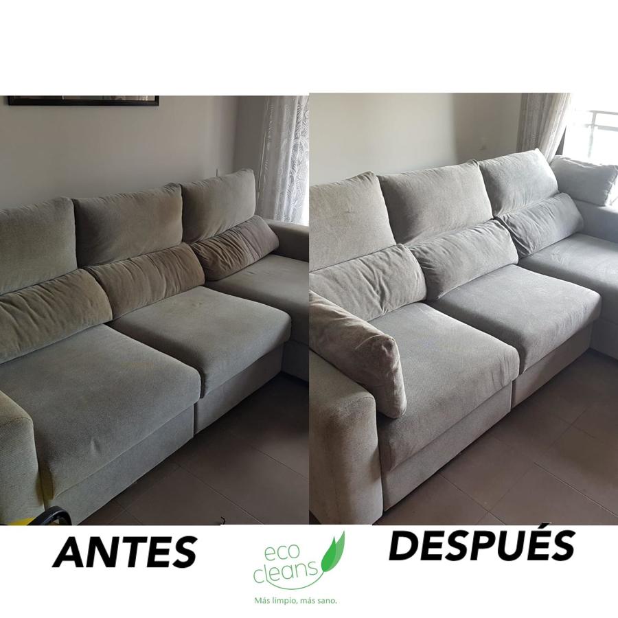 Sofá Antes y después de limpieza y desinfección