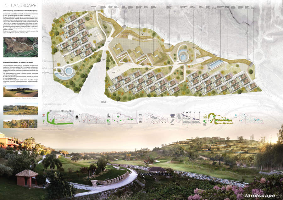 Plano y vista general. Urbanización de viviendas en Marbella