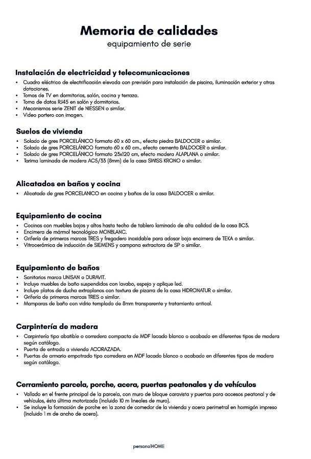 ▪ Memoria de calidades PersonalHOME ▪