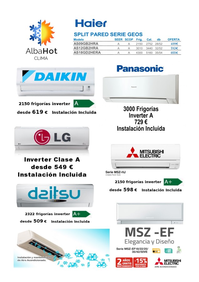 Precios de equipos de aire acondicionado tipo split