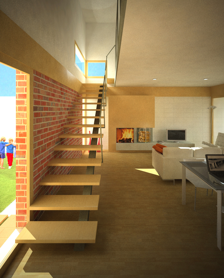Salon y escalera, Proyecto de vivienda Monegrillo