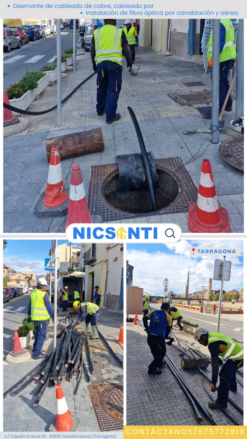 Desmonte de cable de cobre e instalación de fibra óptica en Tarragona