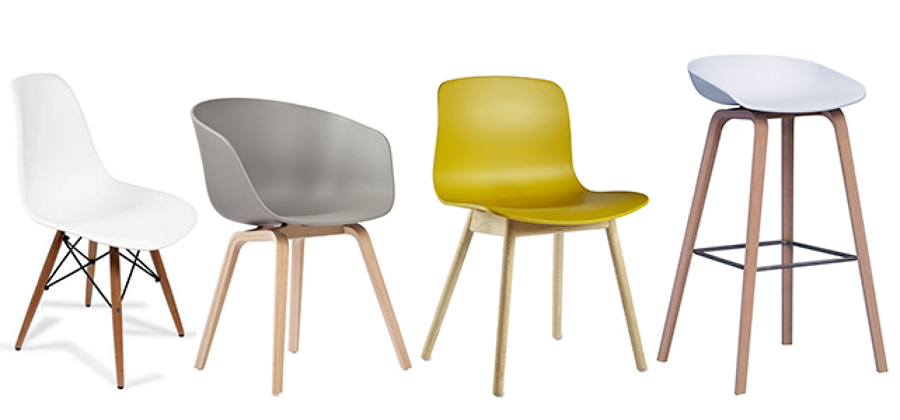 Sillas en plástico y madera para hostelería