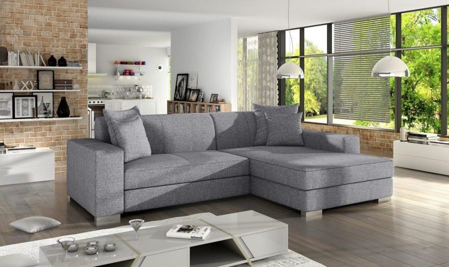 Sofá chaise longue cama tapizado en tela gris claro – Maldives. Esquina derecha