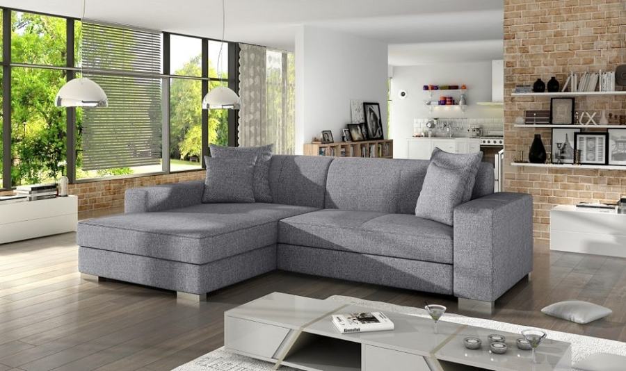 Sofá chaise longue cama tapizado en tela gris claro – Maldives. Esquina izqueirda