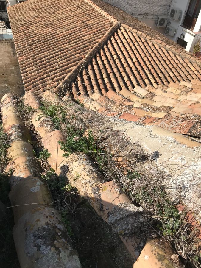 Limpieza de tejados y colocación de canales en el Albayzin,,