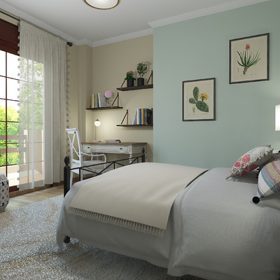 Dormitorio con toques rústicos