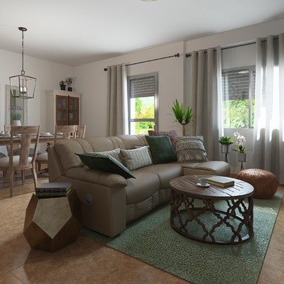 Salón  con toques rústicos