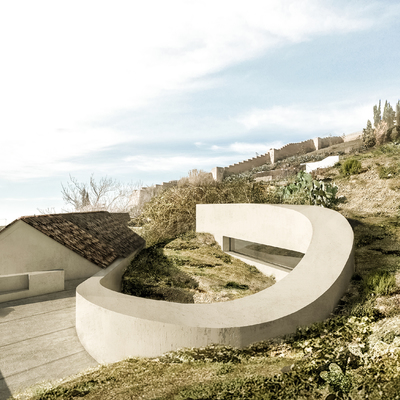 Casa para una palmera, Sacromonte (Granada). Cubierta ajardinada y vistas a la muralla medieval