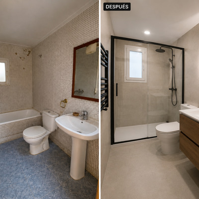 Reforma integral de baño: de un espacio antiguo a un baño moderno y elegante.