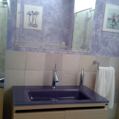 Baño mitad cermica mitad pintura.