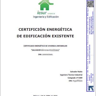 CERTIFICADOS ENERGÉTICOS DE EDIFICACIÓN EXISTENTE
