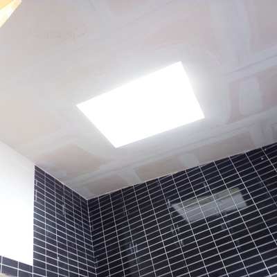 baño con lucernario,luz natural de dia.
