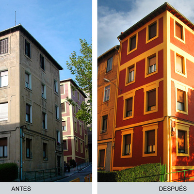Rehabilitación de fachada en edificio residencial.