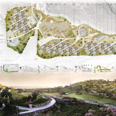 Plano y vista general. Urbanización de viviendas en Marbella