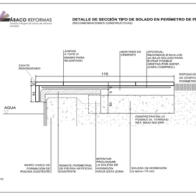Plano de detalle de ejecución de solado en perímetro de piscina