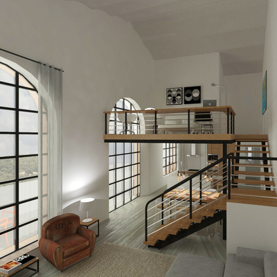 Render de un Proyecto de reforma de una nave industrial en Girona.