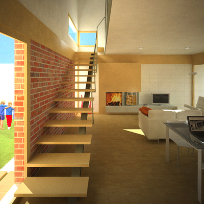 Salon y escalera, Proyecto de vivienda Monegrillo