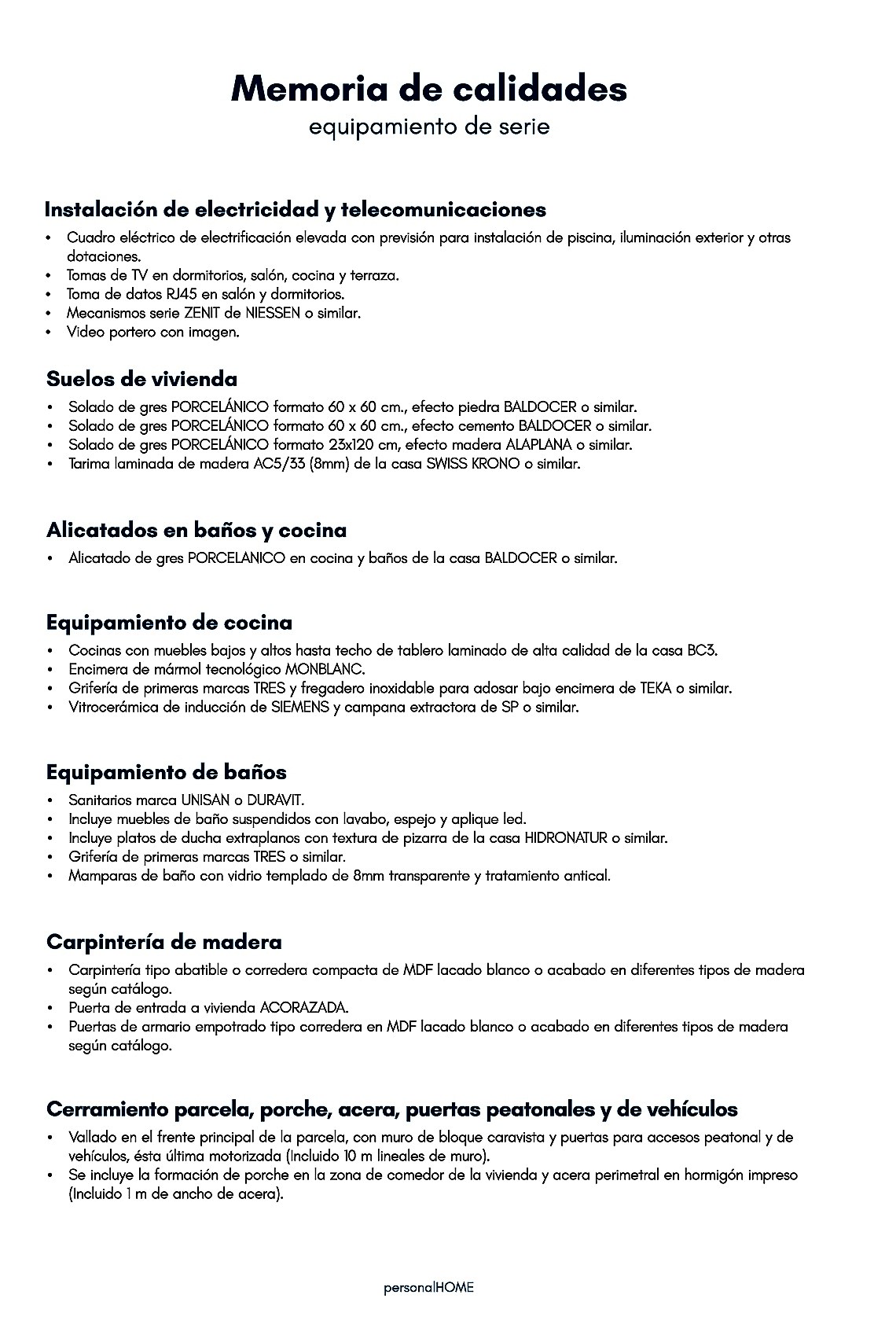 ▪ Memoria de calidades PersonalHOME ▪