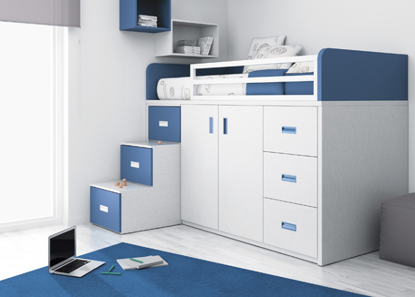 cama alta con armarios y escritorio kids touch