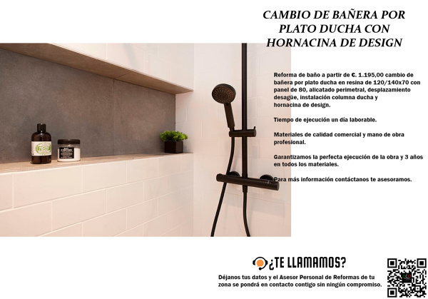 CAMBIO DE BAÑERA POR PLATO DUCHA CON HORNACINA DE DESIGN