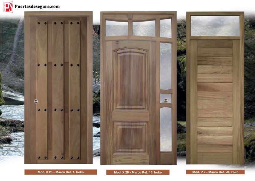 Puerta y marco de entrada de madera de iroko