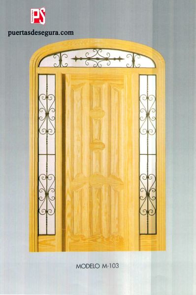 Puerta y marco de entrada de madera de pino tea