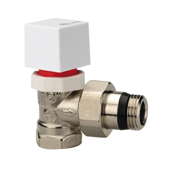 -Válvula termostática para instalaciones bitubo en escuadra y conexión hembra 1/2" para roscar.