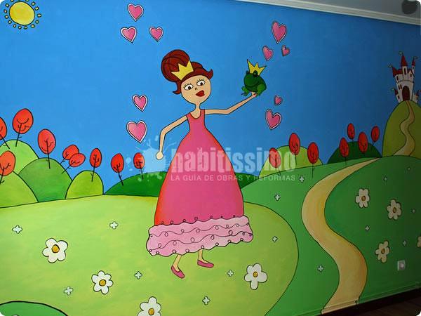 Mural infantil princesa y sapo