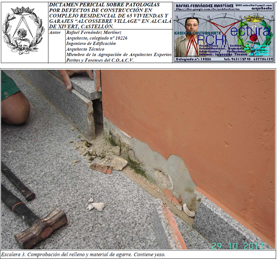 Alcossebre Village. Dictamen Pericial. Escalera 3. Comprobación material agarre.