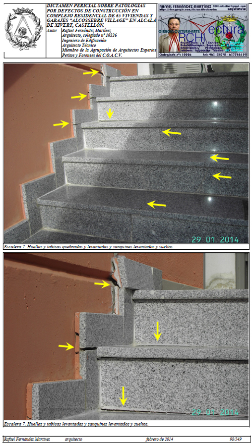 Alcossebre Village. Dictamen Pericial. Escalera 7. Huellas, tabicas y zanquines.