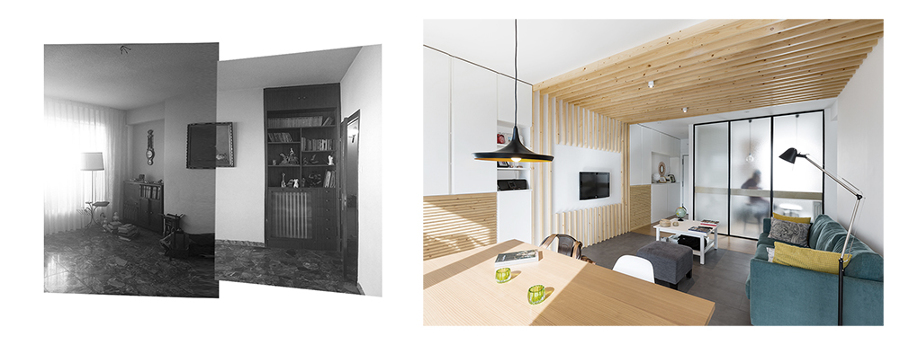 Antes y después de la misma pared del salón