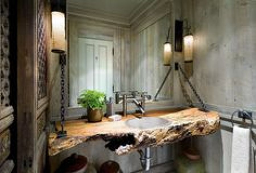 Foto: baño olivo lavabo con encimera de madera de olivo de ...