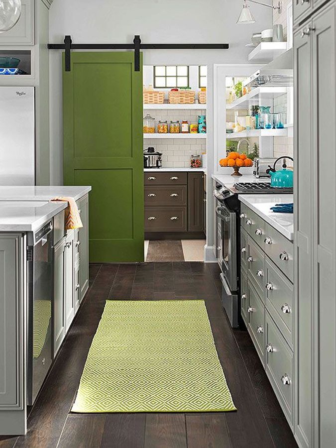 puerta coredera verde Cocina