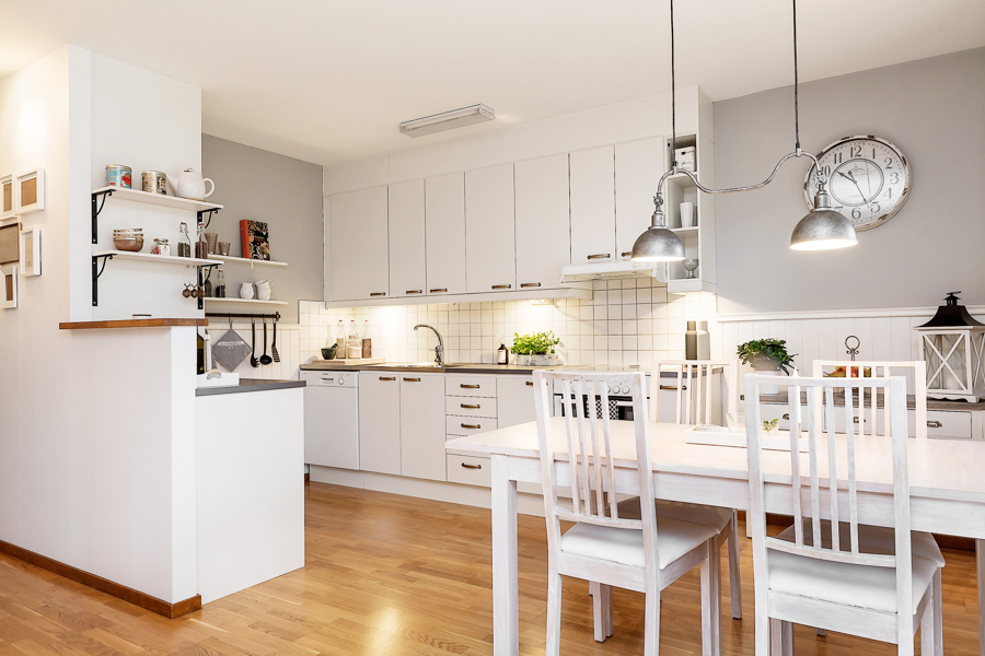Foto: cocina blanca con mesa para comer de marta #1024781 ... Mesa mueble cocina