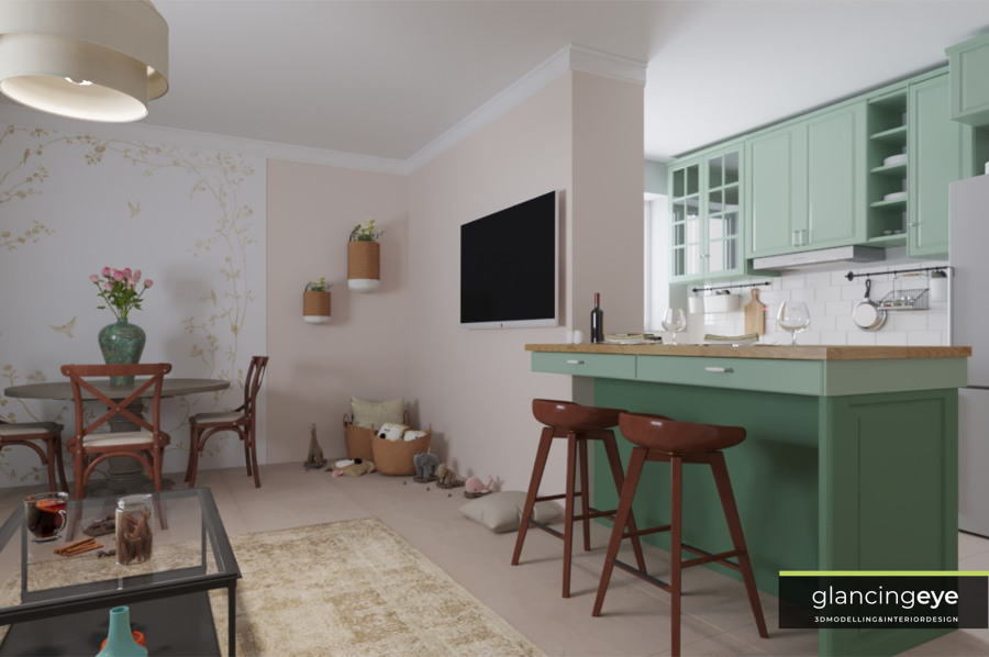Cocina open concept mediterránea