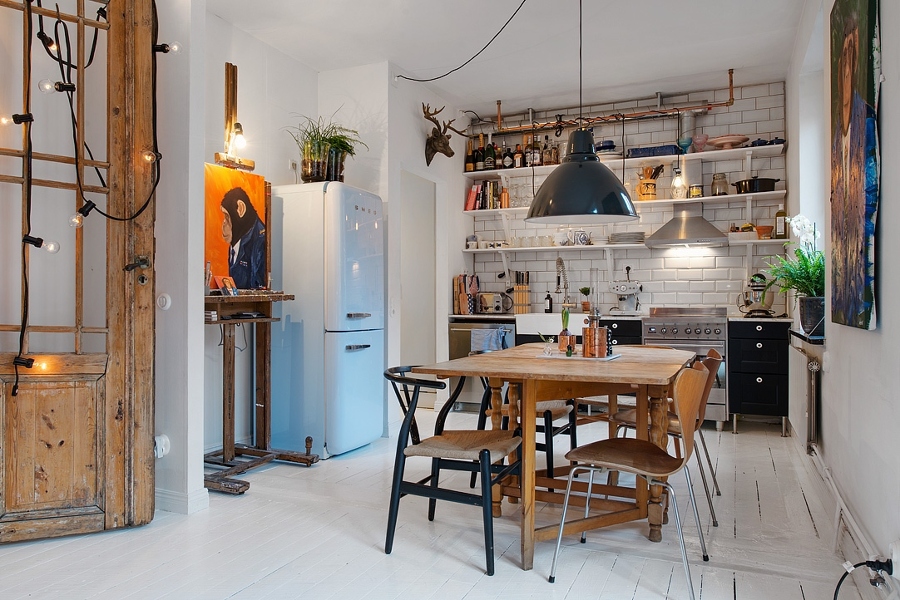 Foto: cocina industrial con suelo de parquet blanco de ...