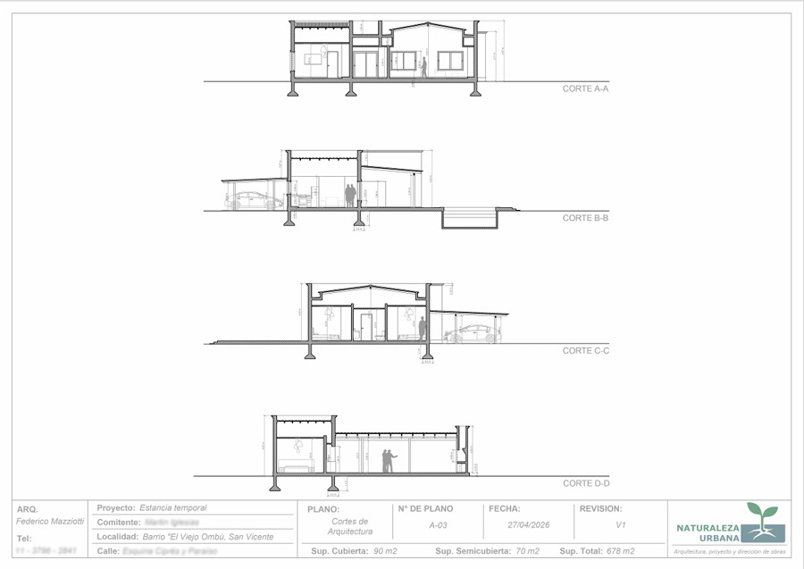 Cortes de arquitectura — proporciones y estructura.