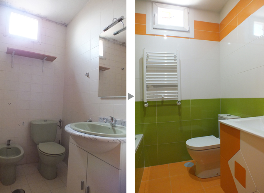 Cuarto de baño de los niños, antes y después de la reforma