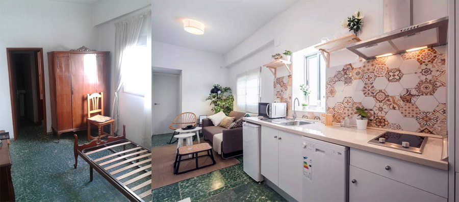 El antes y después del salón-cocina-comedor