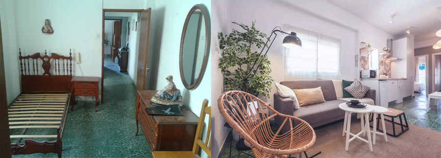 El antes y después del salón-cocina-comedor