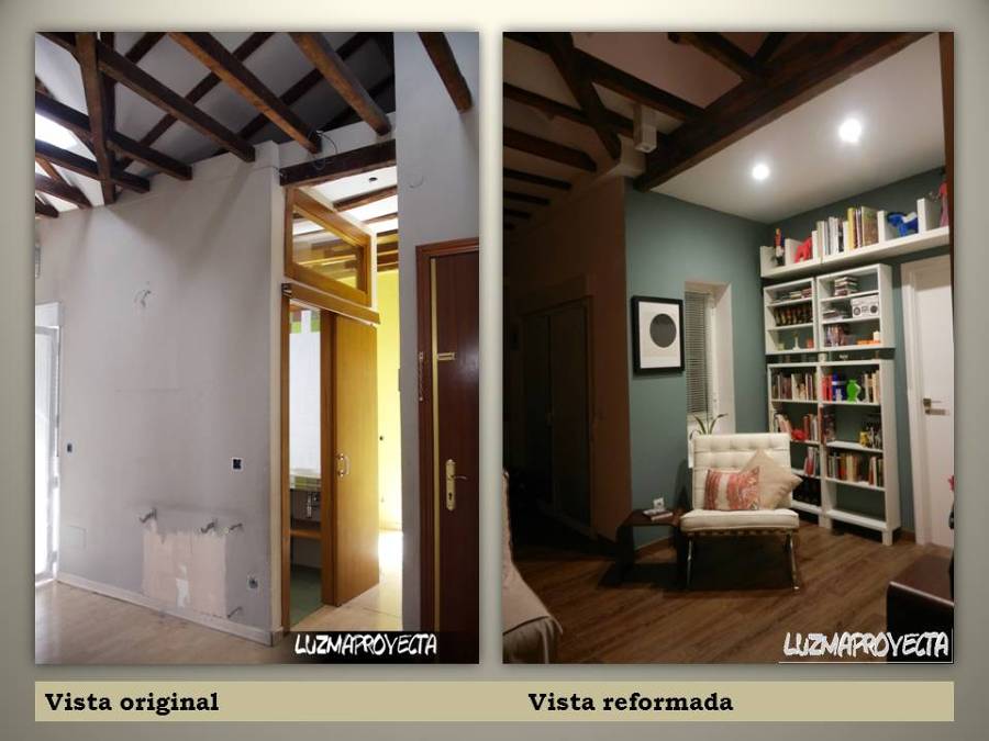 Fotos comparativas de la ampliación del salón.