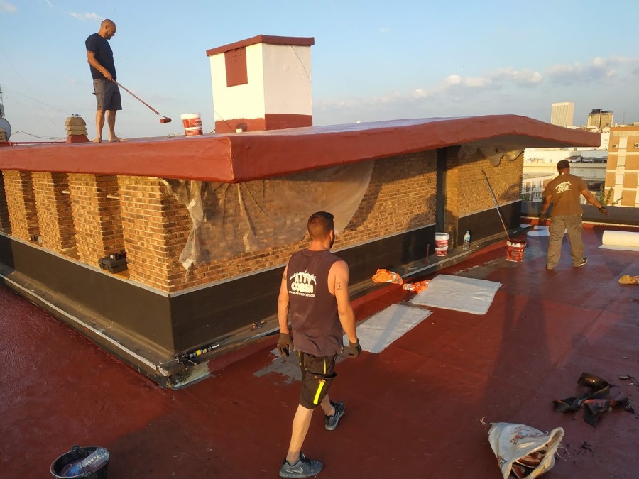 Impermeabilizacion de cubierta con fibra de vidrio y caucho liquido